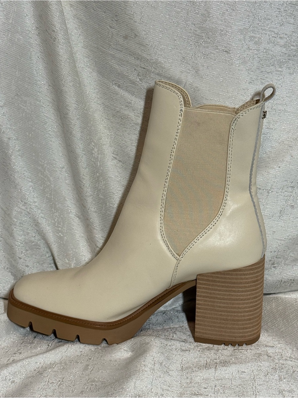 Sam Edelman Rollins Cream Leather Chelsea Block Heel Boots for Women - Picture 13 of 13